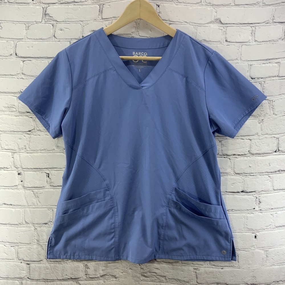 Barco Scrub Top Womens Sz L Vented Blue Work Wear Medical
